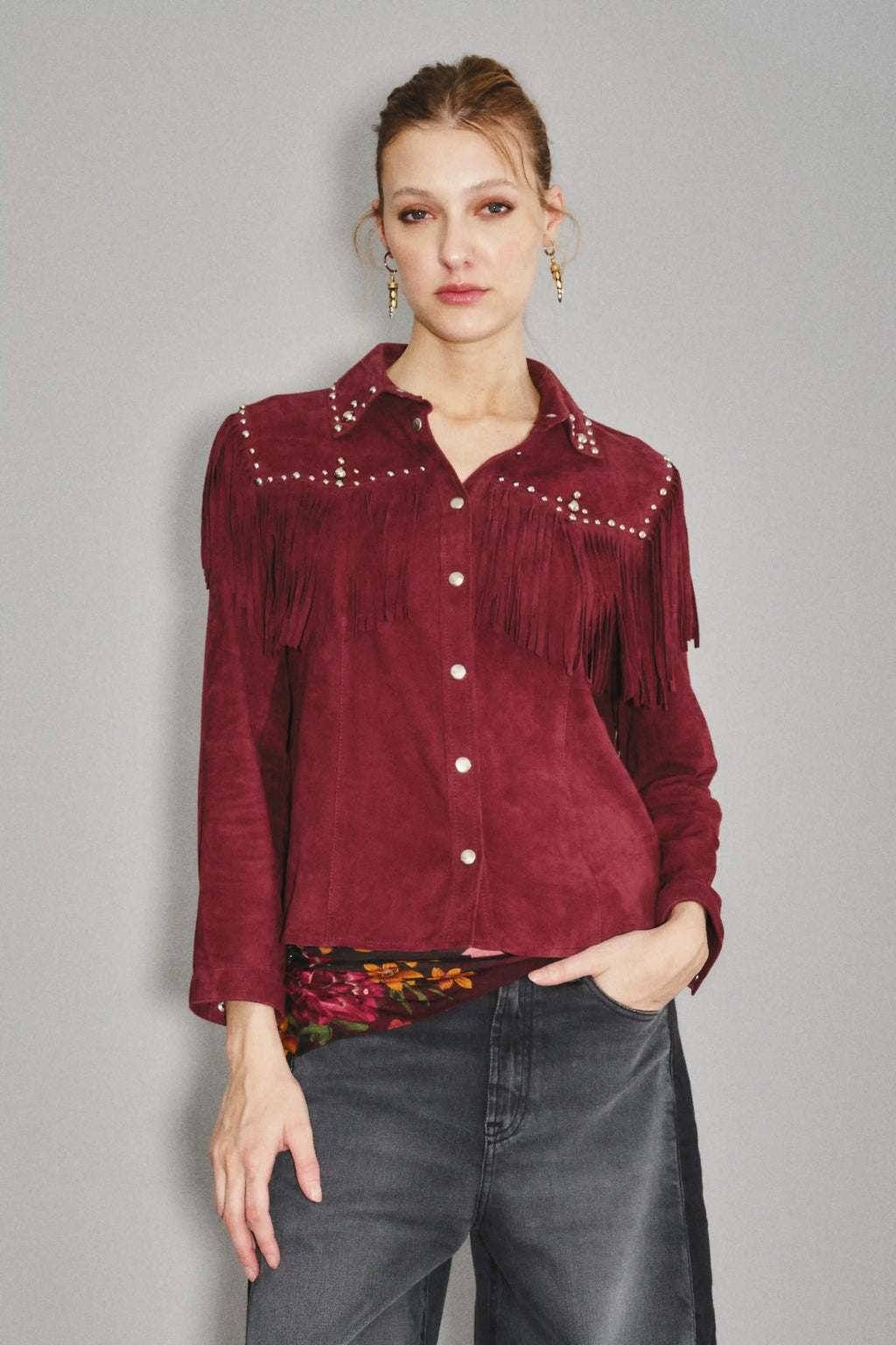 camisa bellota fringes cuero