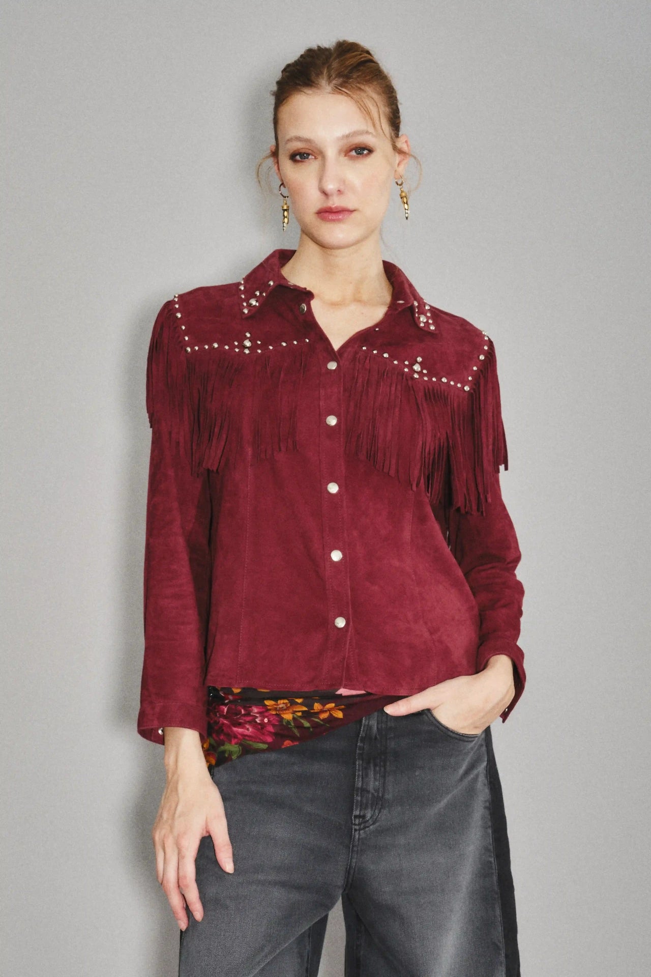 camisa bellota fringes cuero