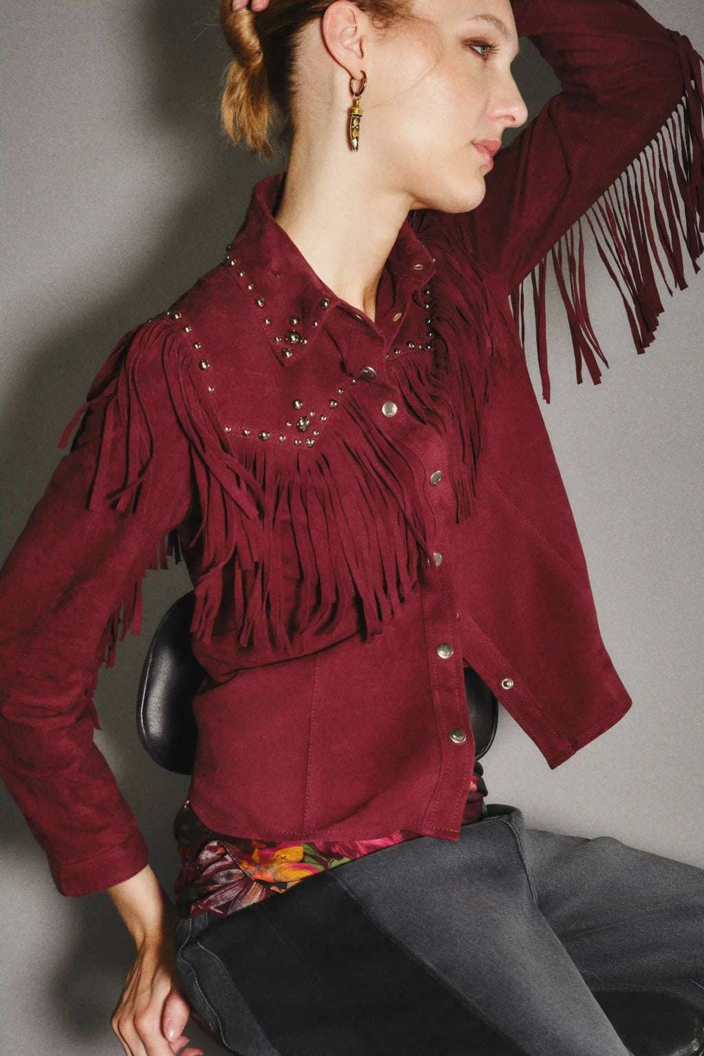 camisa bellota fringes cuero