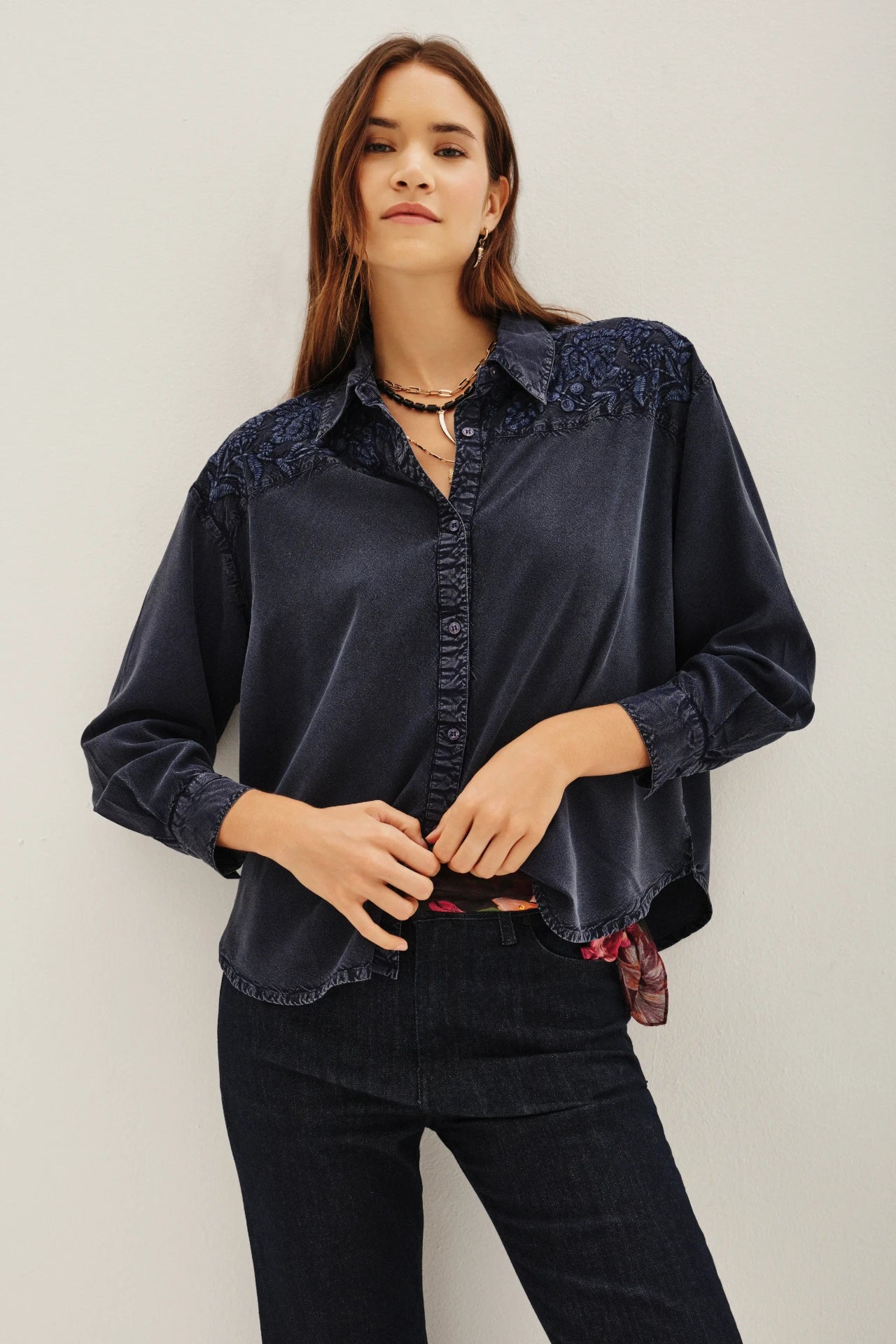 camisa wide tencel flowers