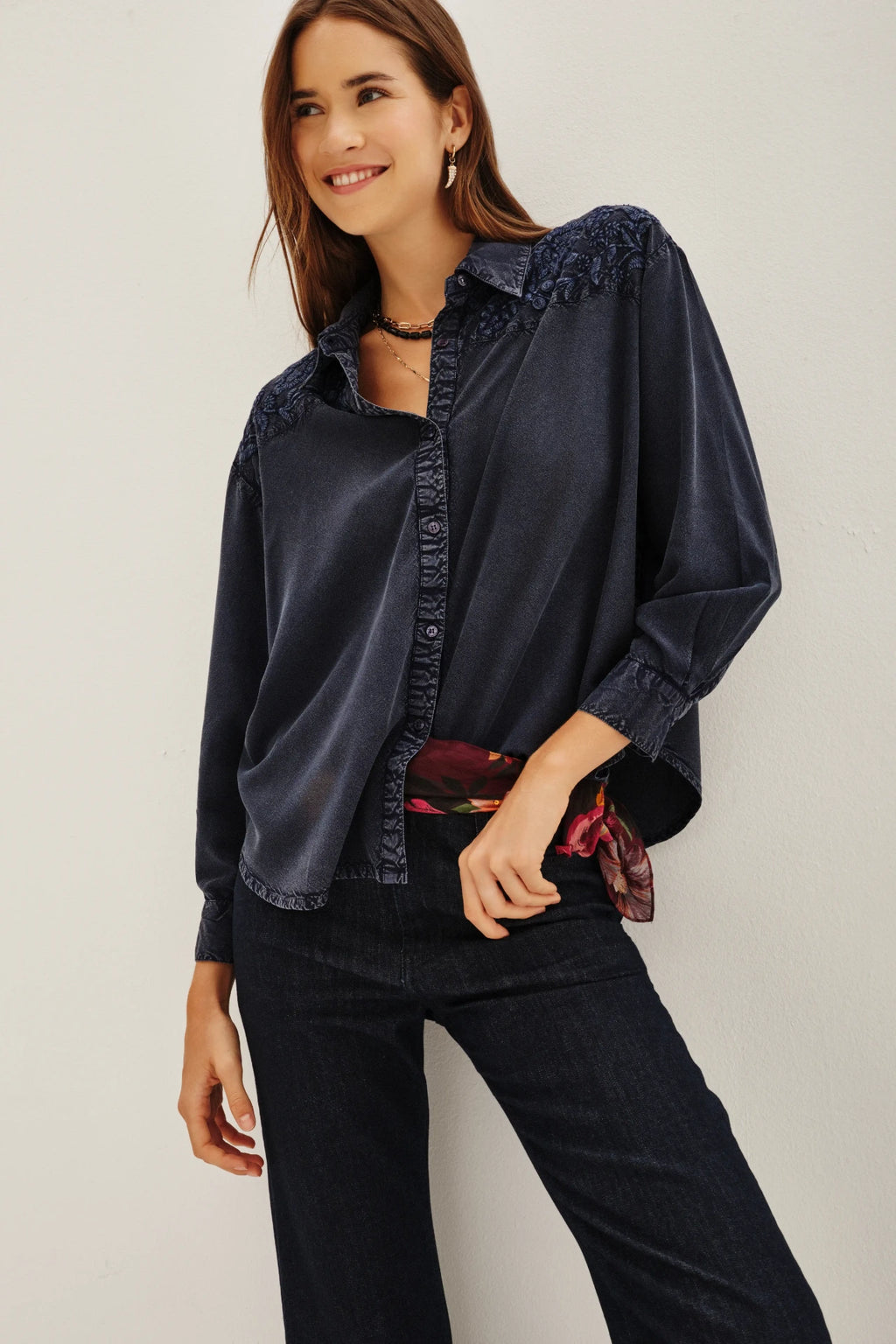camisa wide tencel flowers